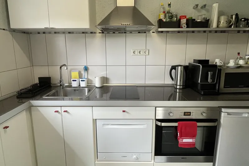 Kitchen with cooker and dishwasher