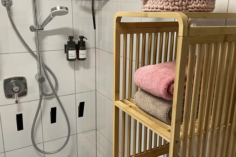 Shower with shelf