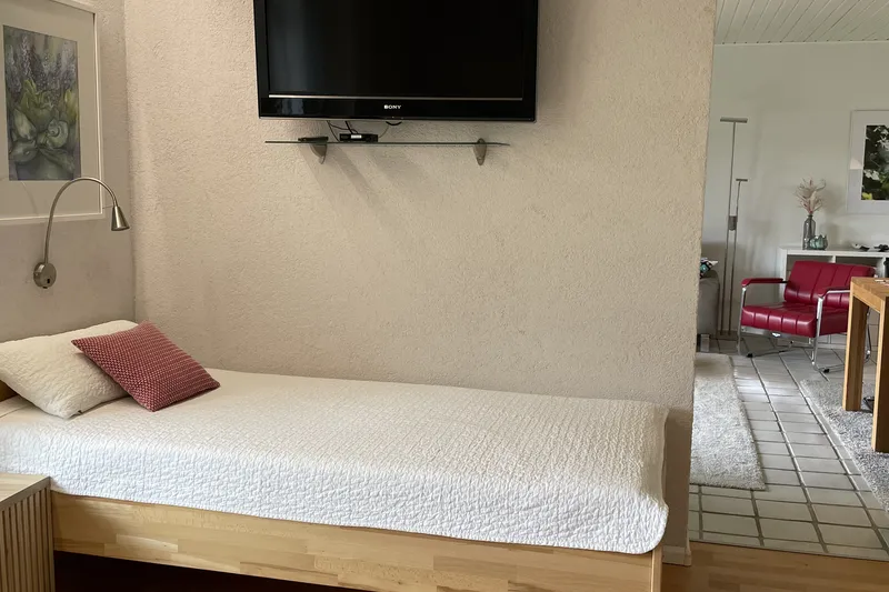 Single bed with flat-screen TV