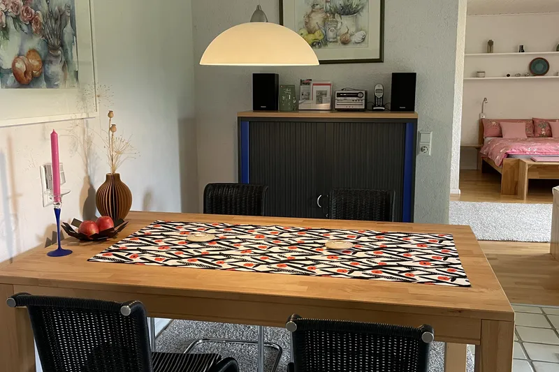 Dining area with view of the bedroom